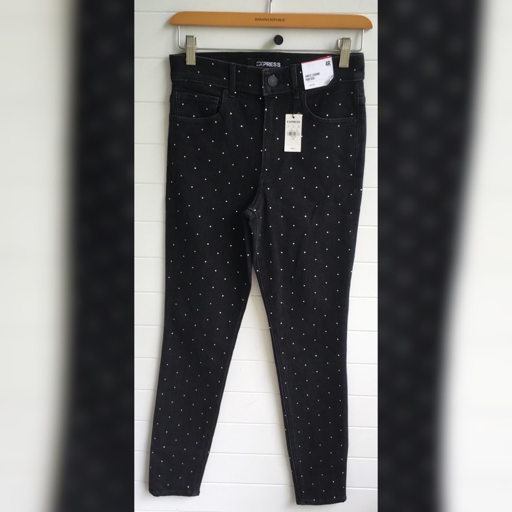 Express Rhinestone Black Ankle Legging High Rise